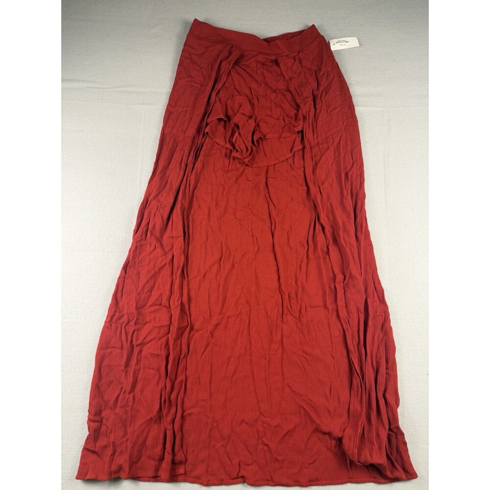 Ivy + Main Women's Red Knit Maxi Long Skirt Elastic Pull On Size S